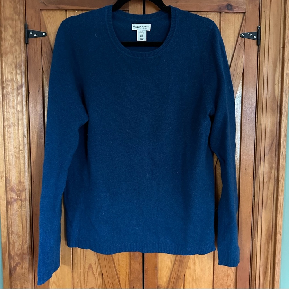 Adrienne Vittadini 100% 2-Ply Cashmere Royal Blue Round Neck Sweater
